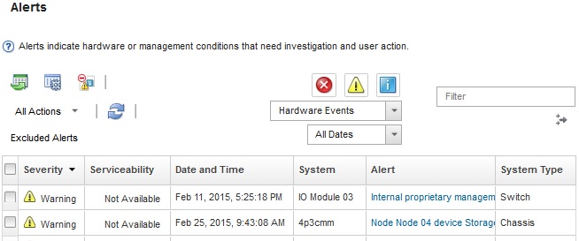 Lenovo xClarity Administrator Events Log page